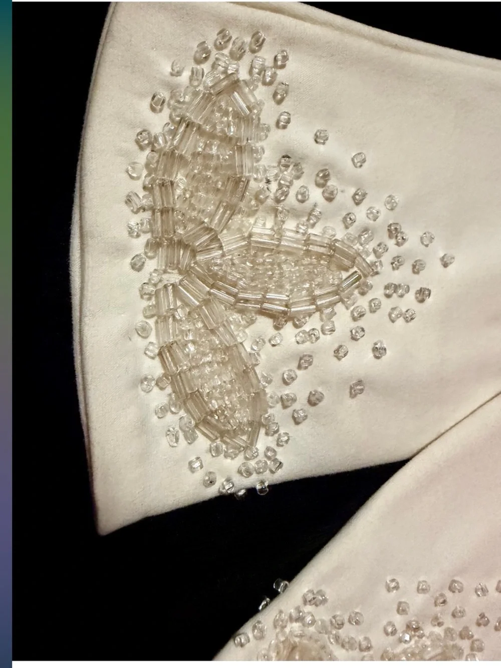 Vintage Ivory Hand Beaded Evening Stretch Satin Gloves. Gorgeous and Never Worn